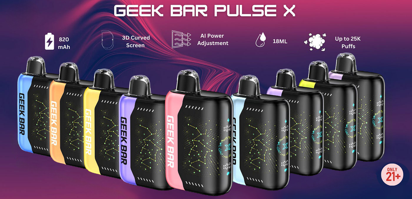 Geek Bar Pulse X banner disposable vape 25K puffs Flavors